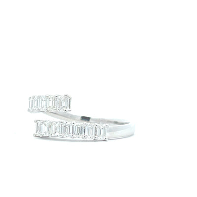 18K White Gold 1 1/10 CTW Emerald Cut Diamond Bypass Fashion Ring
