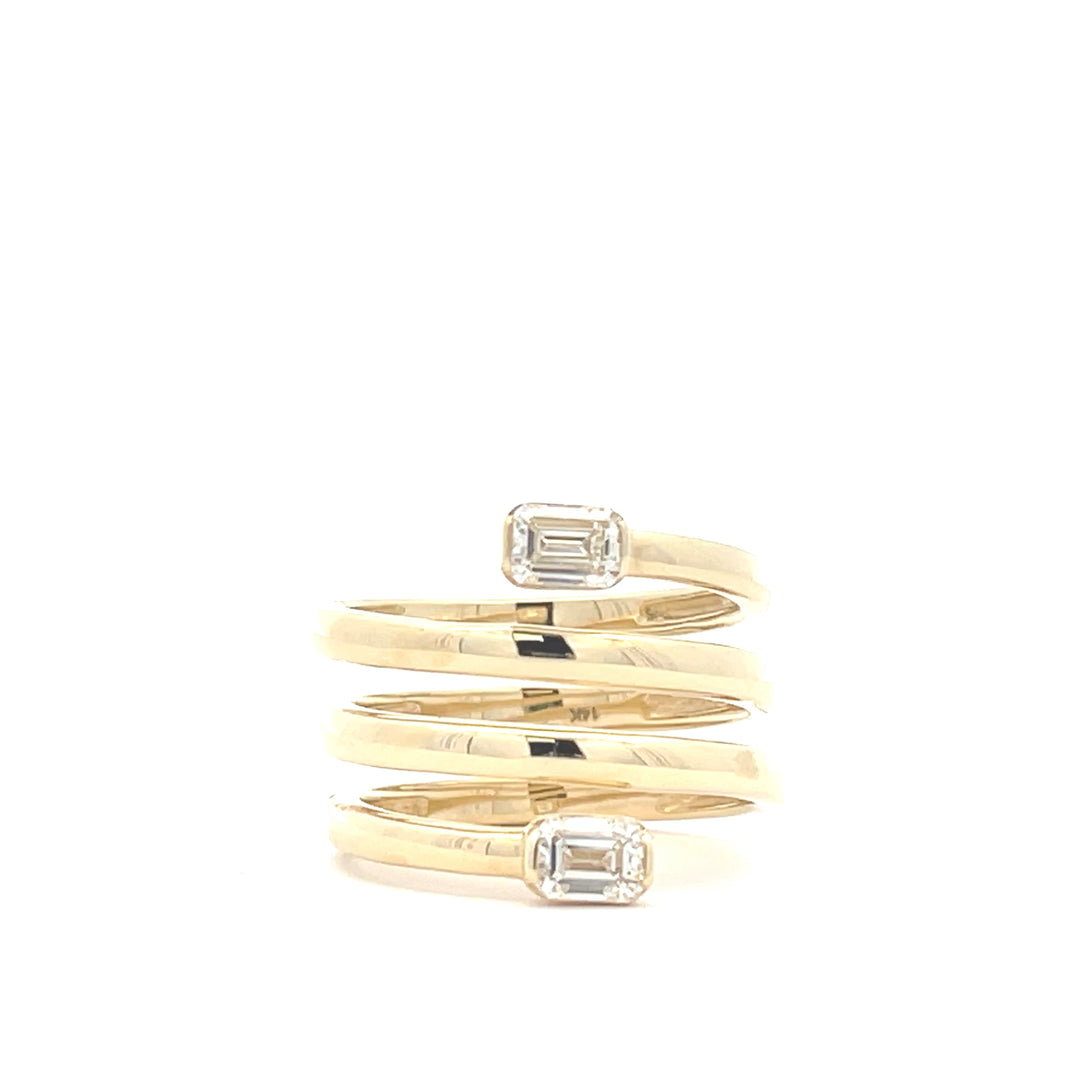 14K Yellow Gold 2/3 CTW Emerald Cut Diamond Spiral Bypass Ring