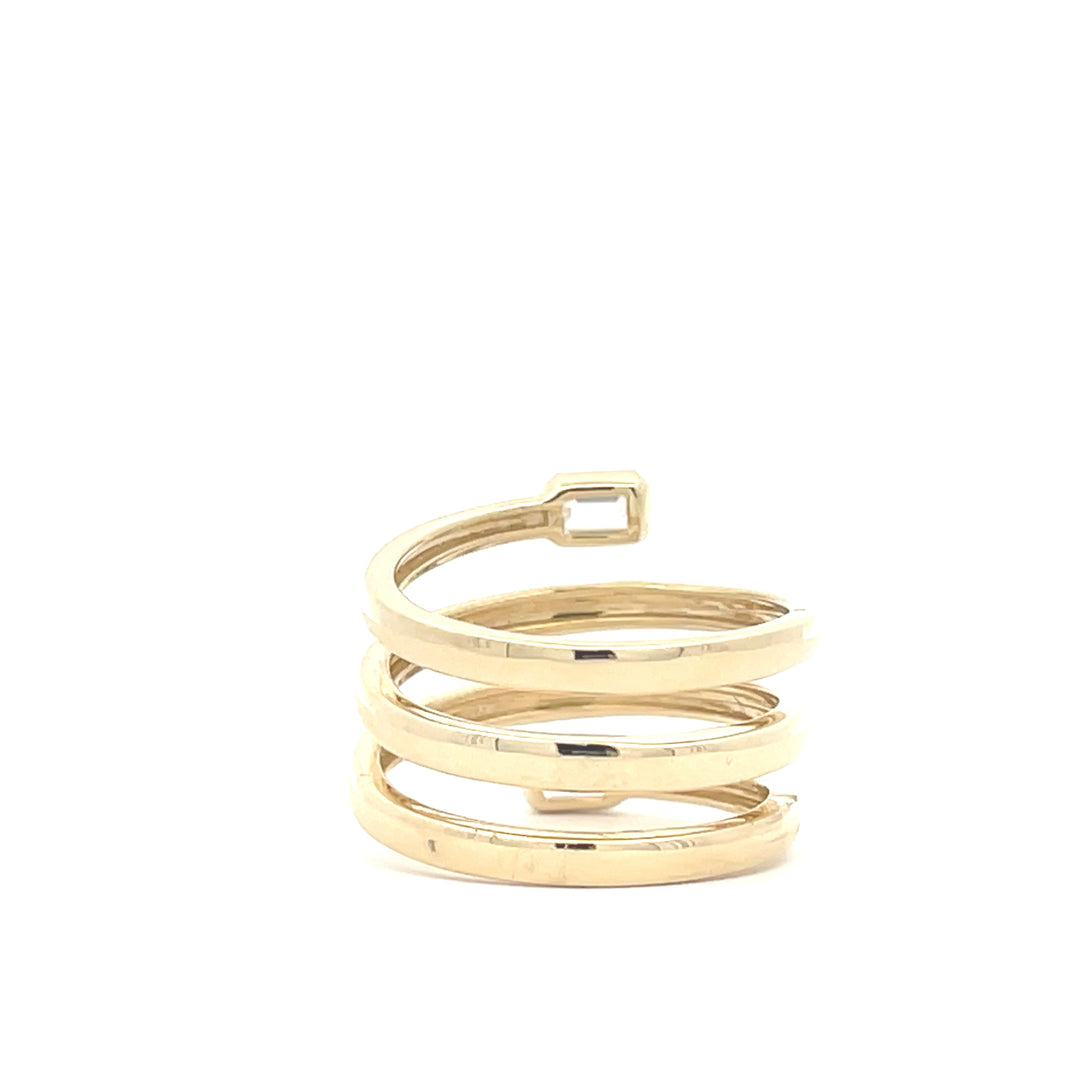 14K Yellow Gold 2/3 CTW Emerald Cut Diamond Spiral Bypass Ring