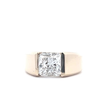 14K Yellow Gold Men's Radiant Diamond Center Ring 1.65 CT