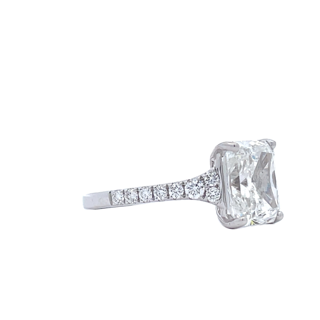 18K White Gold Women's Engagement Ring 3.70 C.T. Radiant Diamond Center With Pave Set Mount 1/3 C.T.W.