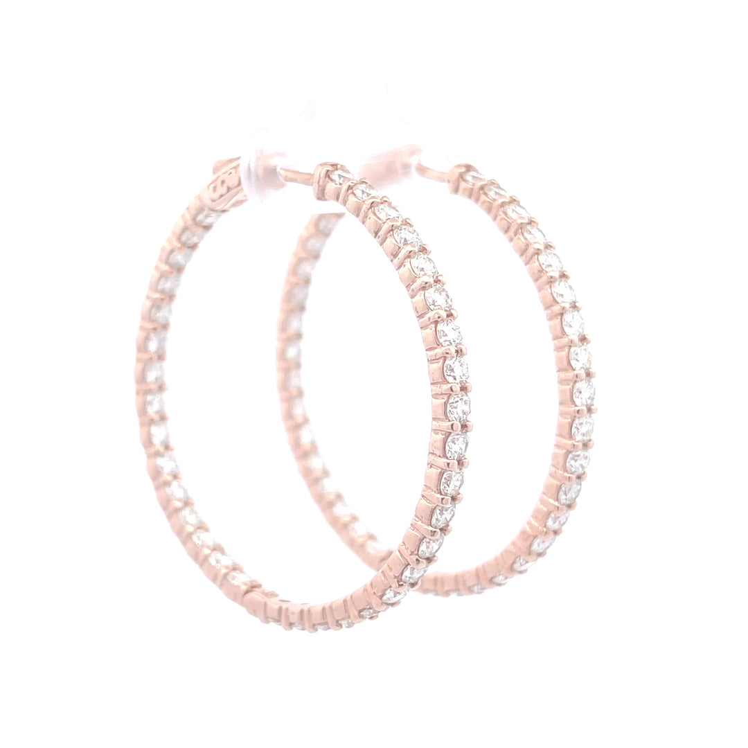 14K Rose Gold Round 6.00 CTW Diamond In and Out Hoop Earrings