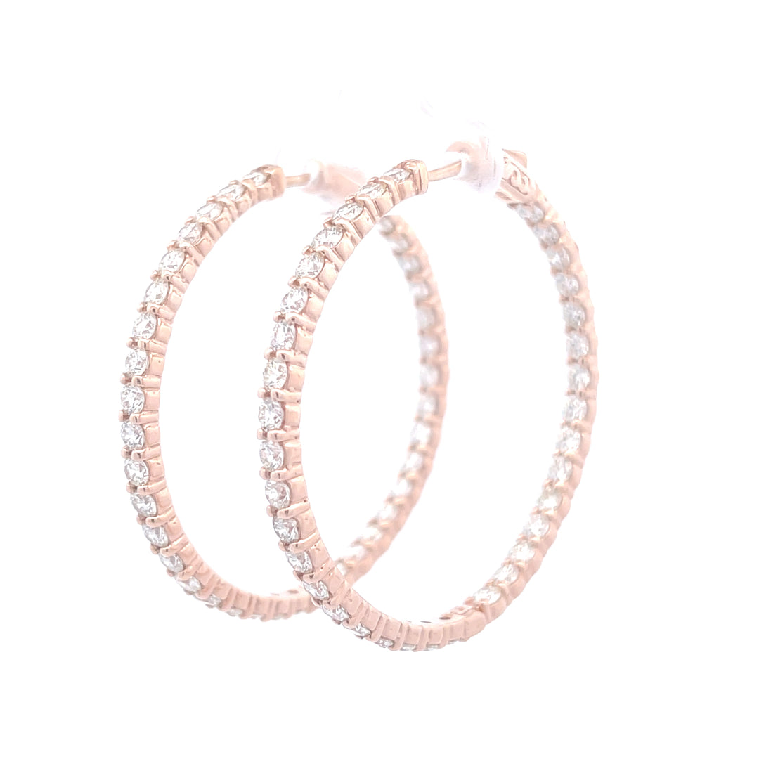 14K Rose Gold Round 6.00 CTW Diamond In and Out Hoop Earrings
