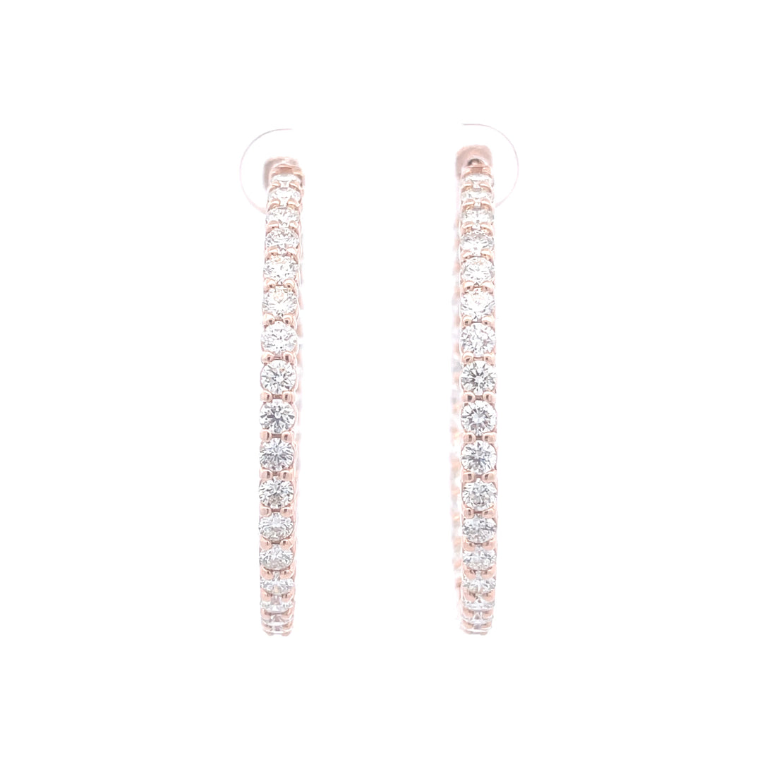 14K Rose Gold Round 6.00 CTW Diamond In and Out Hoop Earrings