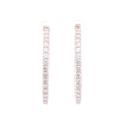 14K Rose Gold Round 6.00 CTW Diamond In and Out Hoop Earrings