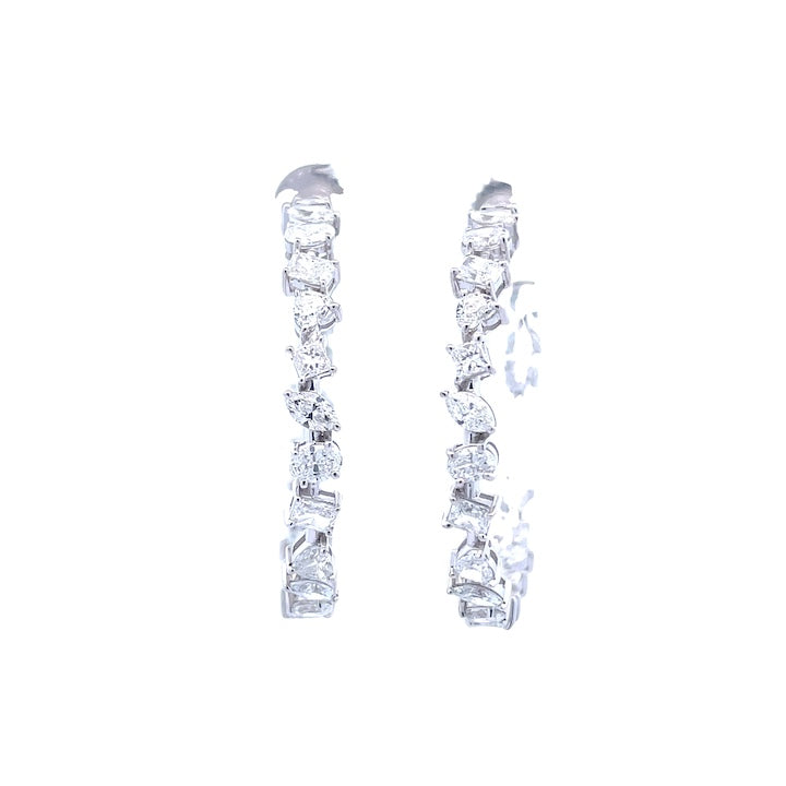 18K White Gold Multi-Shape Diamond In and Out Hoop Earrings 6 1/2 C.T.W.
