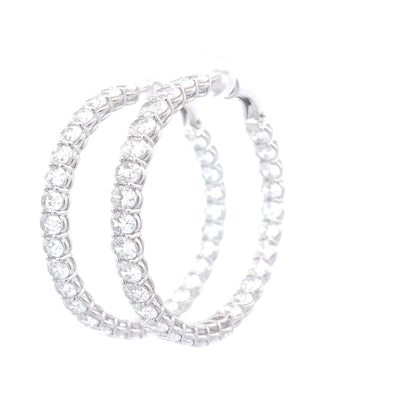 18K White Gold Oval Diamond In and Out Hoop Earrings 23 1/2 C.T.W.