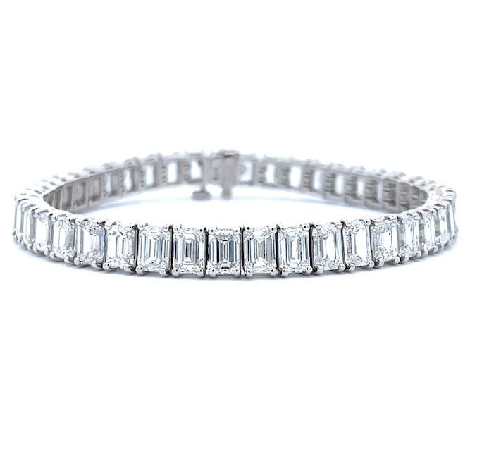 Platinum Emerald Cut Diamond Tennis Bracelet 22.60CTW