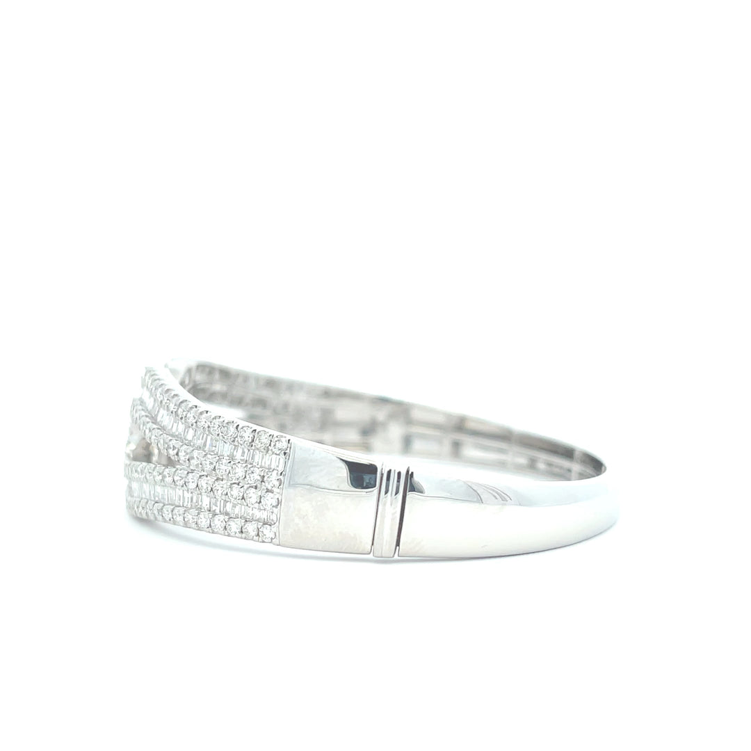 18K White Gold 4 5/8 CTW Round & Baguette Diamond Fashion Bangle Bracelet