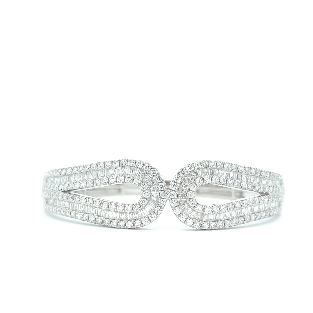 18K White Gold 4 5/8 CTW Round & Baguette Diamond Fashion Bangle Bracelet