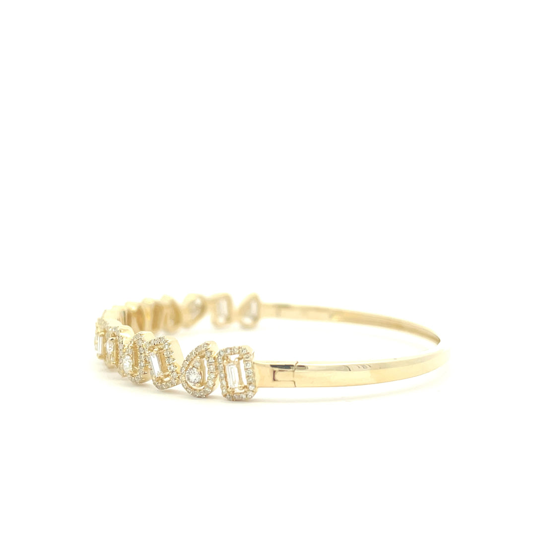 14K Yellow Gold 1 3/4 CTW Multi-Shaped Diamond Bangle Bracelet