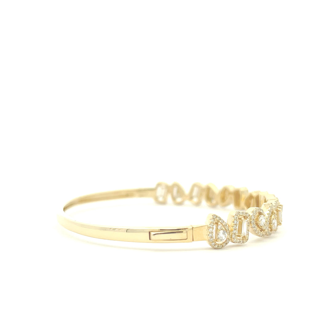 14K Yellow Gold 1 3/4 CTW Multi-Shaped Diamond Bangle Bracelet