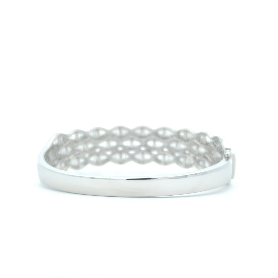 18K White Gold 5 5/8 CTW Round & Baguette Luxury Bangle Bracelet