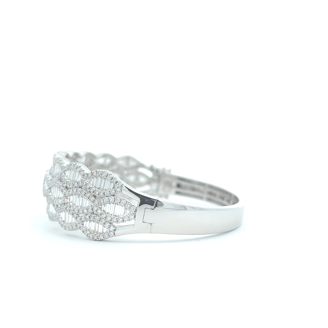 18K White Gold 5 5/8 CTW Round & Baguette Luxury Bangle Bracelet