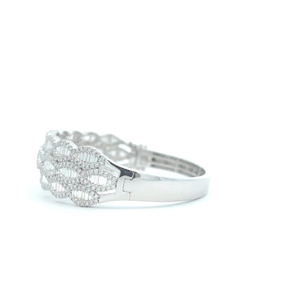 18K White Gold 5 5/8 CTW Round & Baguette Luxury Bangle Bracelet