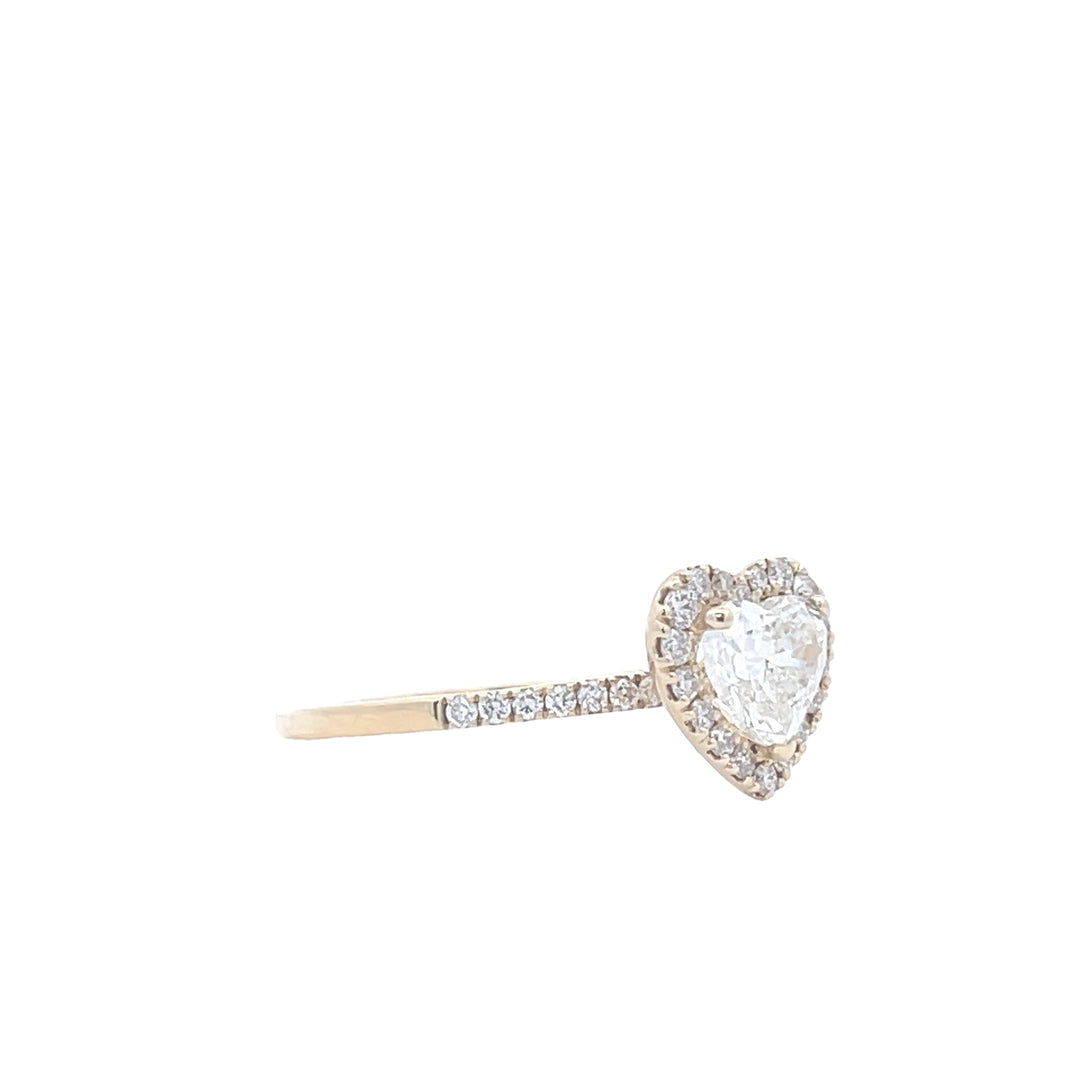 14K Yellow Gold Heart Shape .81 CT and 1/4 CTW Diamond Halo Pave Set Engagement Ring