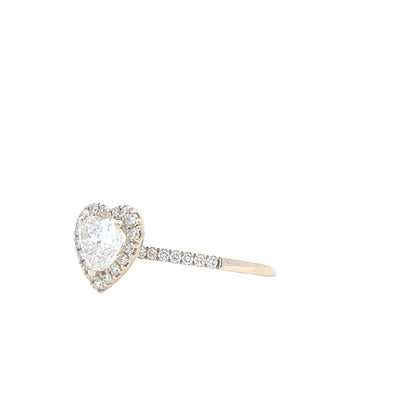 14K Yellow Gold Heart Shape .81 CT and 1/4 CTW Diamond Halo Pave Set Engagement Ring