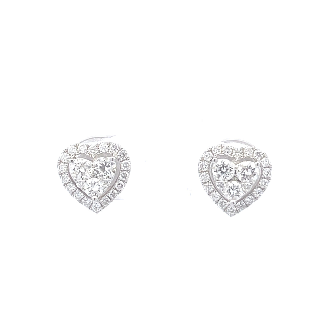 18K White Gold 2/3 Diamond Heart Design Earrings