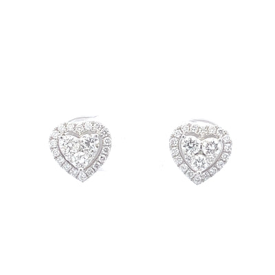 18K White Gold 2/3 Diamond Heart Design Earrings