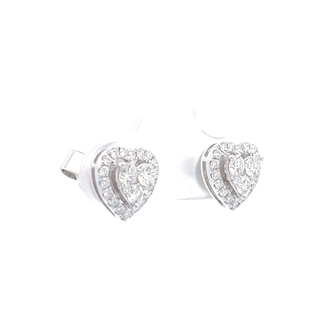 18K White Gold 2/3 Diamond Heart Design Earrings