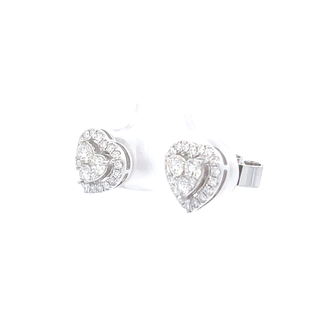 18K White Gold 2/3 Diamond Heart Design Earrings