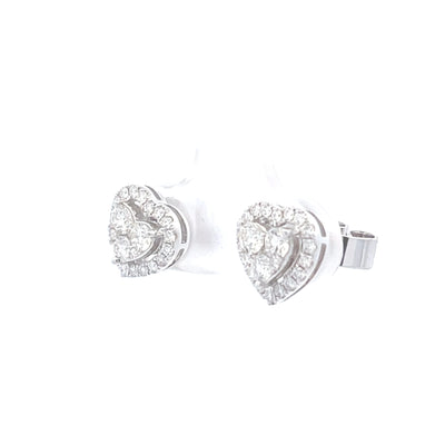 18K White Gold 2/3 Diamond Heart Design Earrings