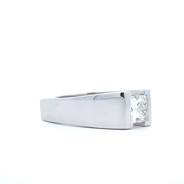 14K White Gold Men's Radiant Diamond Center Ring 1.65 CT