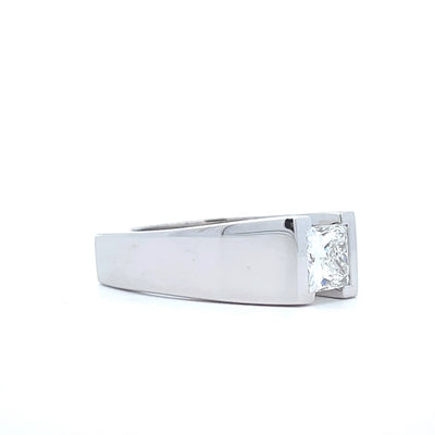 14K White Gold Men's Radiant Diamond Center Ring 1.65 CT