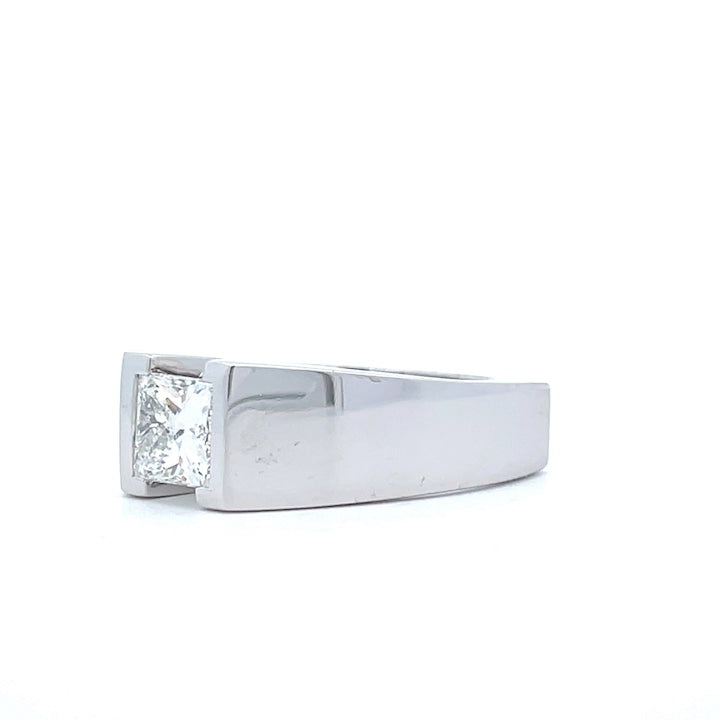 14K White Gold Men's Radiant Diamond Center Ring 1.65 CT