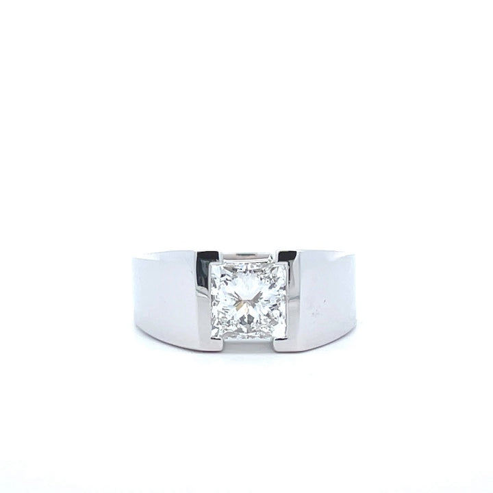 14K White Gold Men's Radiant Diamond Center Ring 1.65 CT