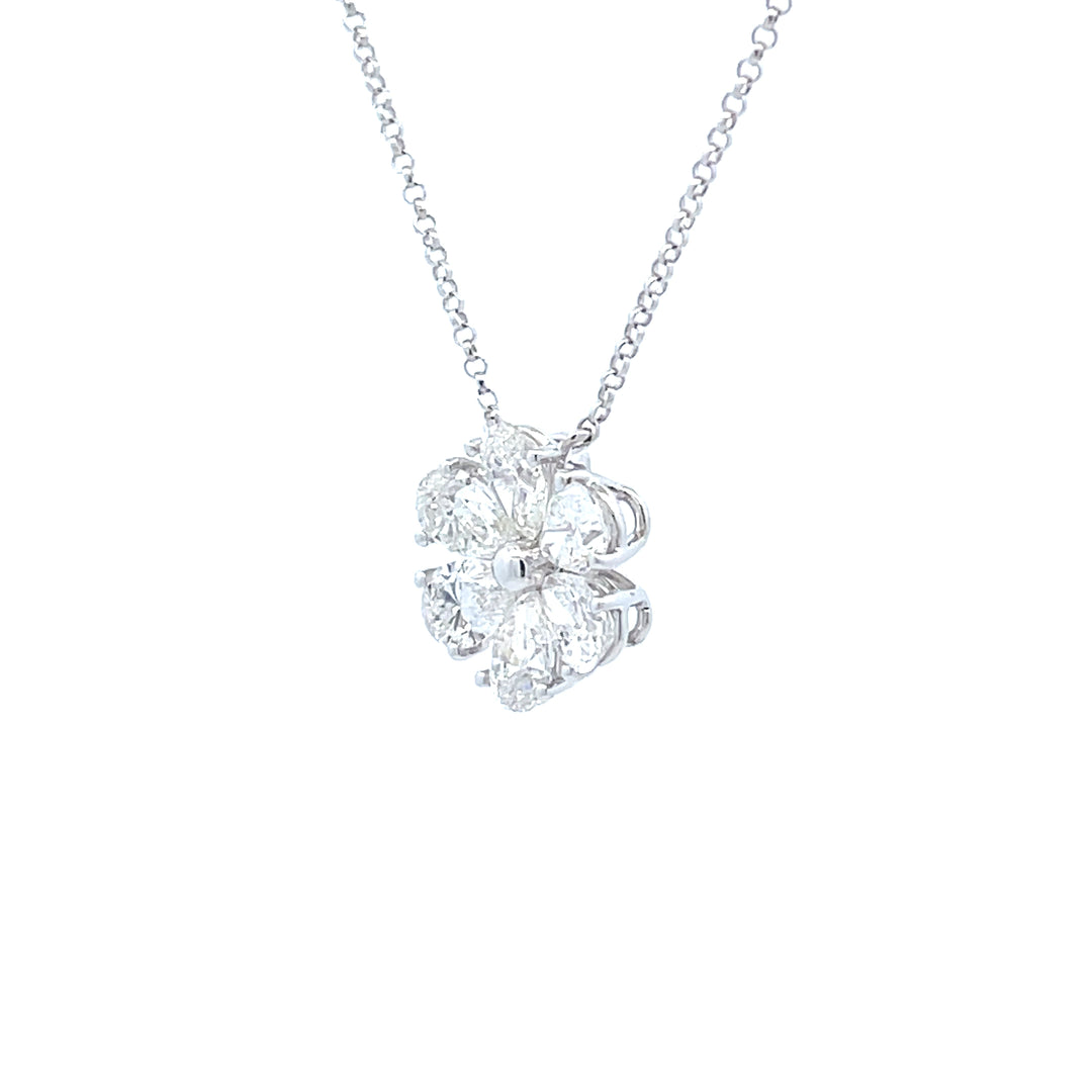18K White gold 2 1/3 Pear Shape Diamonds Designed Flower Pendant Necklace