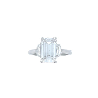 Platinum Three Stone Emerald Cut Center Engagement Ring 4 CT Center