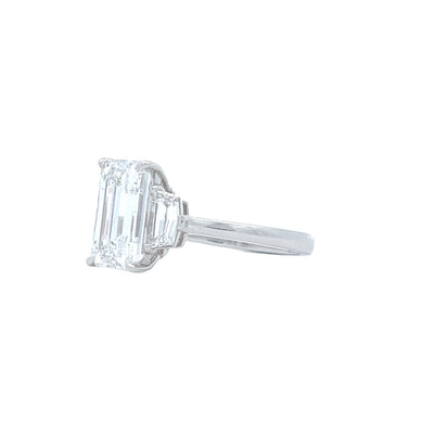 Platinum Three Stone Emerald Cut Center Engagement Ring 4 CT Center