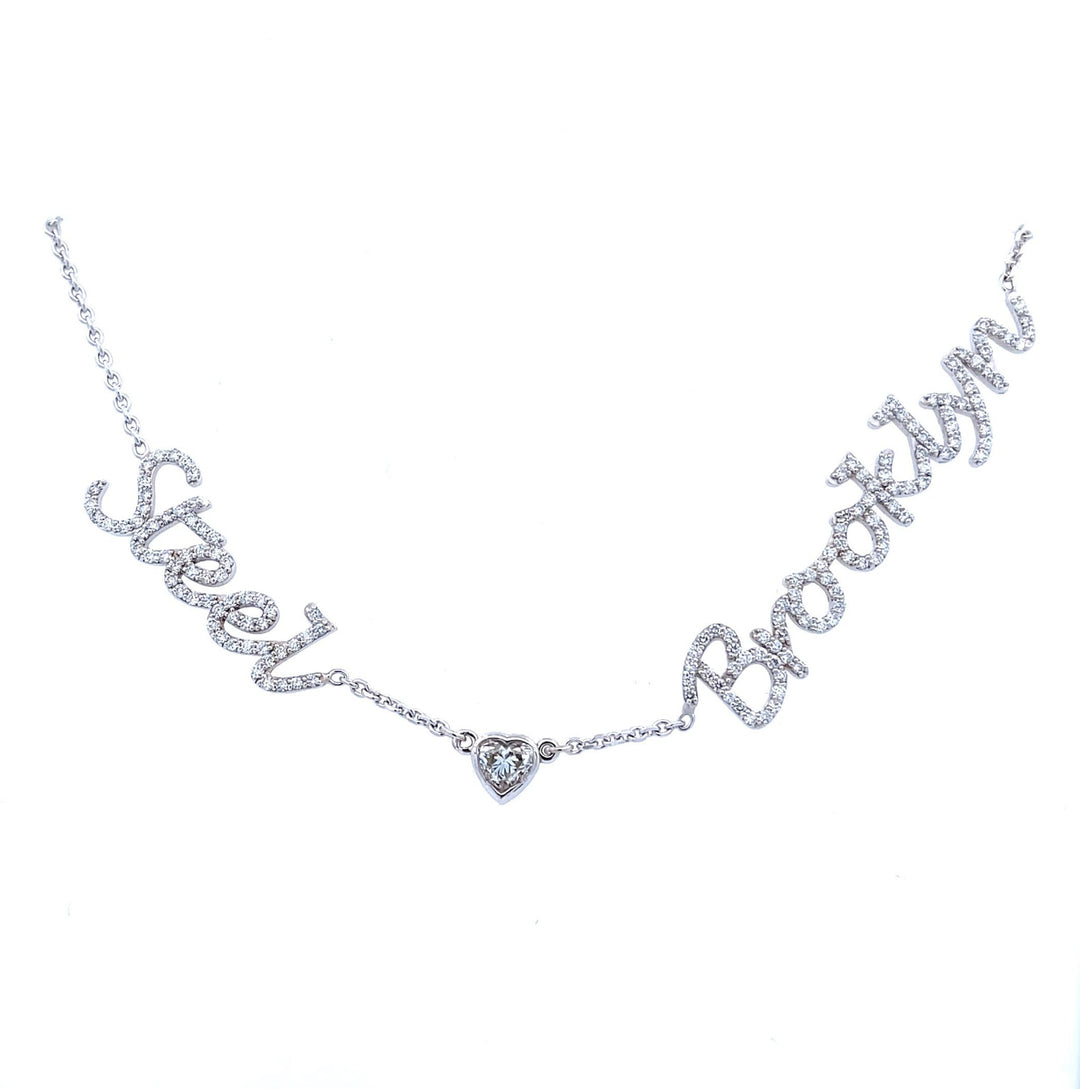 14K White Gold Pavé Set Diamond Custom Double Nameplate