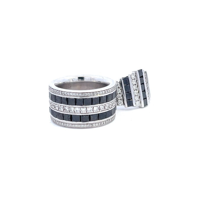 Custom-Made Men's 14K White Gold Diamond and Sapphire Wedding Bands