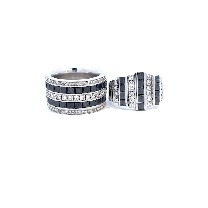 Custom-Made Men's 14K White Gold Diamond and Sapphire Wedding Bands