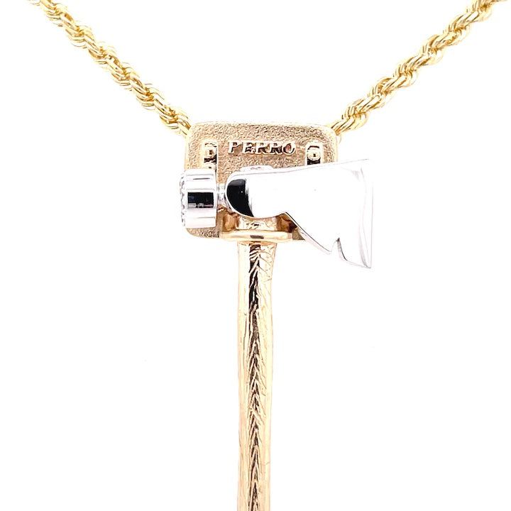 Custom-Made 14K White and Yellow Gold Diamond Hammer Necklace
