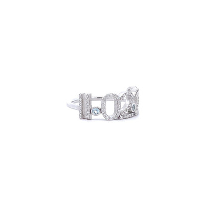 Custom-Made 14K White Gold and Diamonds Day/Date/Year Gemstone Ring