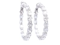 18K White Gold In and Out Oval Diamond Hoop Earrings 12 1/2 C.T.W.
