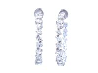 18K White Gold Multi-Shape Diamond In and Out Hoop Earrings 6 1/2 C.T.W.