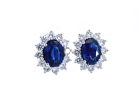 18K White Gold Oval Sapphires and Diamond Fashion Earrings 3 1/7 C.T.W.