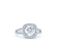 18K White Gold 1.12 CT Cushion Cut Center Diamond with 3/7 CTW Pave Set Split Shank Style Engagement Ring